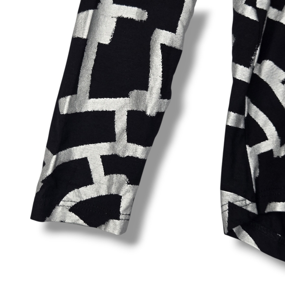 Alembika Knit V-neck Top Black Silver Metallic Hypnotic Print 3/4 Sleeve 2 / M - Picture 11 of 16